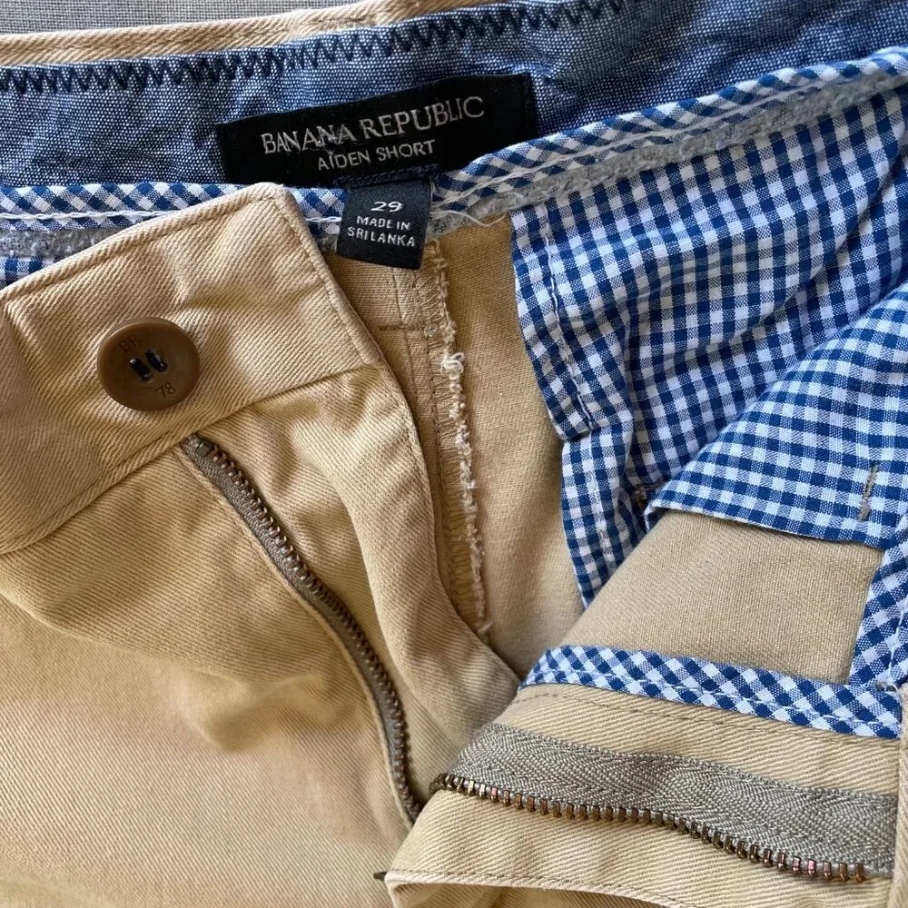 Banana Republic Men's Aiden Short Size 29 Chino Rustic Khaki Cotton Flat Front